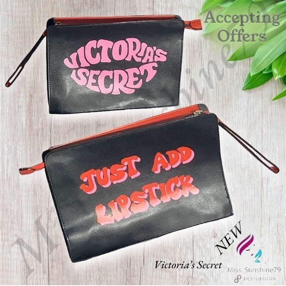Victoria’s Secret NEW - faux Leather Make up bag “ Just add Lipstick “ - Picture 1 of 5